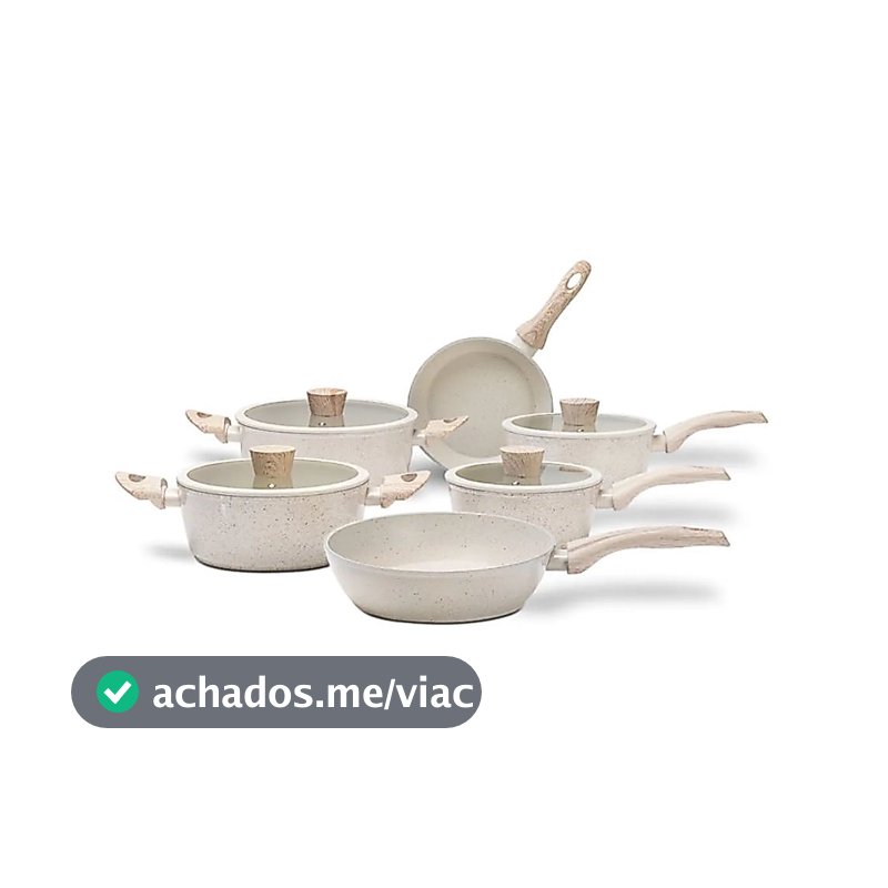 Jogo de Panelas 6 Peças Brinox Antiaderente Ceramic Life Sirius Vanilla e Preto - Com Indução