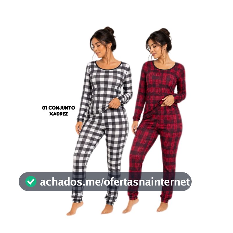 1 Conjunto Píjama Xadrez Feminino Calça e Blusa Manga Longa Fininho Confortável para Dormir Poliéster  Envio Rápido