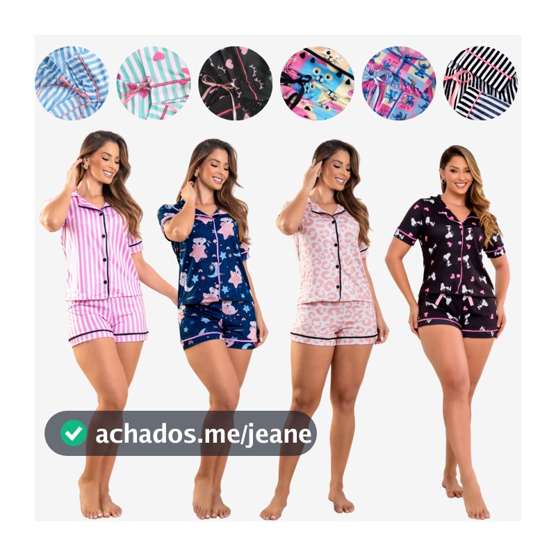 Pijama  Americano Feminino Curto Botão Pós-Cirúrgico Amamentação  Baby Doll de Verão