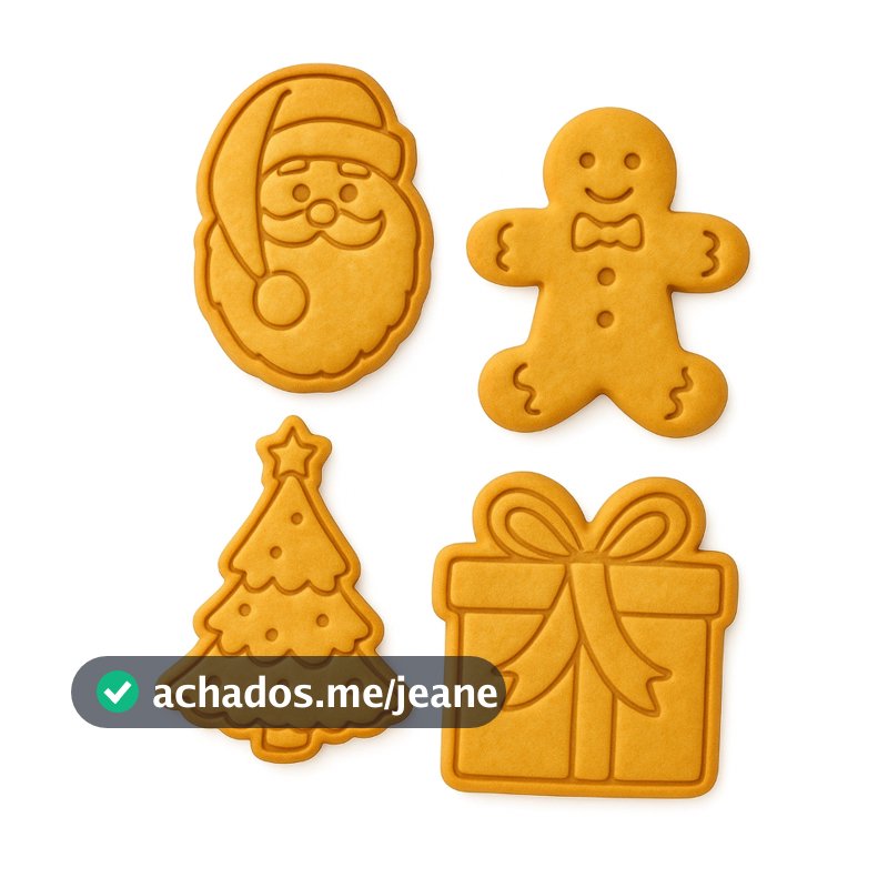 Kit 4 Cortador de Biscoito Molde Papai Noel Forma Feliz Natal Marcador Carimbo Natalino Cookie Massa