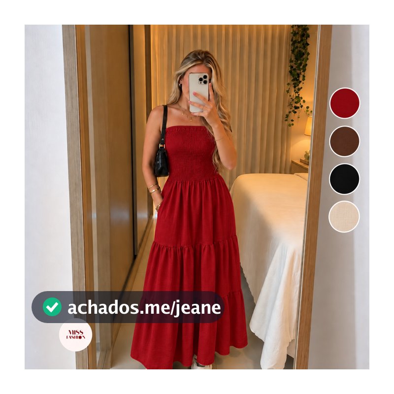 Vestido de Natal Longo com Babados e Lastex Moda Feminina Elegante Tendência Moderna Linho Réveillon