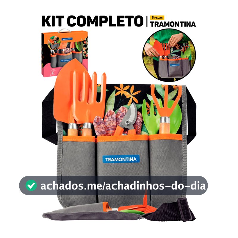 Kit Conjunto Jardinagem Tramontina 8 Peças C/ Cinto Ferramentas Jardim Flores Manutenção Horta