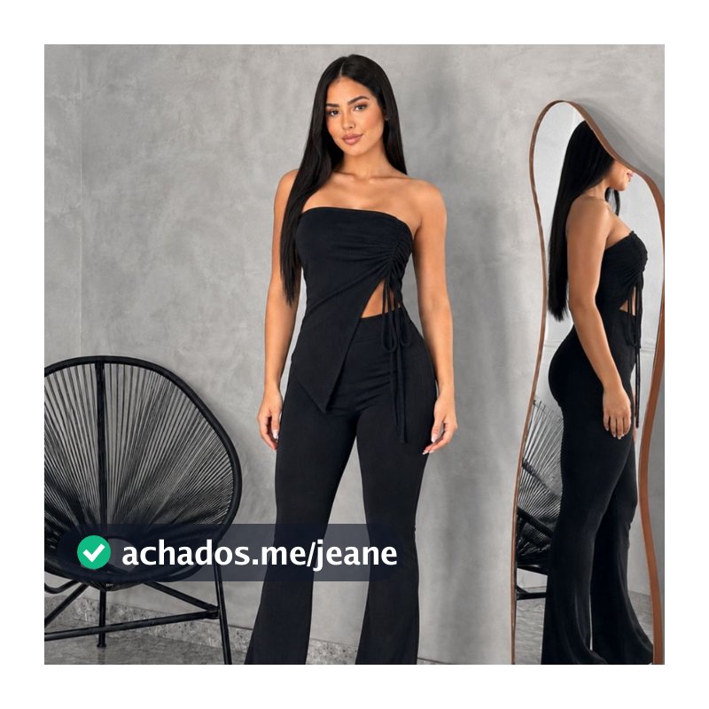 Conjunto Cropped  Blusa Tomara Que Caia Com Regulagem Calça Flare Bailarina Blogueira Moda Gringa