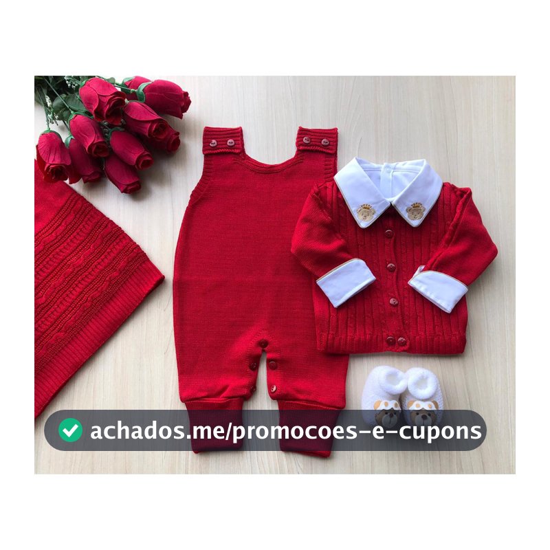 Kit saida maternidade menino vermelho tricot 5 peças completa
