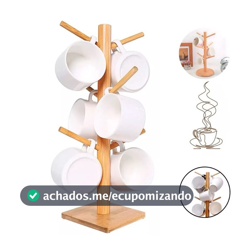 Suporte De Caneca Xicara 6 Ganchos Madeira Decoração Cozinha-envio imediato