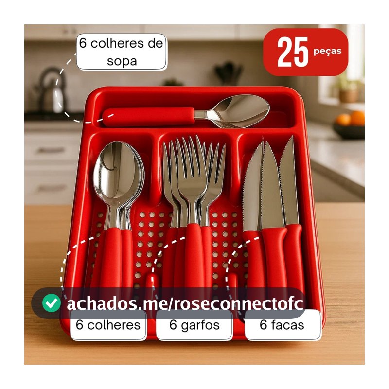Jogo de Talheres Inox Com Suporte Gaveteiro de Brinde Talher Premium Sortido Completo Sopa