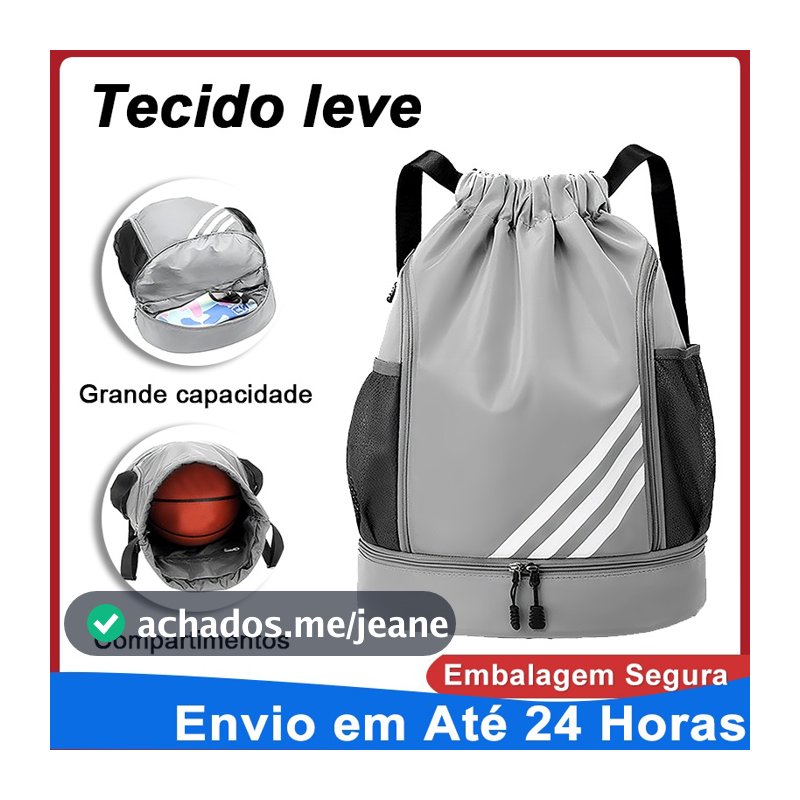 Mochila Saco Bolsa Esportiva Impermeável Nylon Multibolso Compartimento Sapato Alça Larga Ajustável