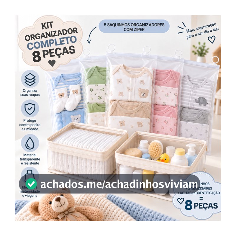 Kit 6 Saquinhos Organizador Mala Maternidade Bebe Gestante TAG + 2 Necessaire Porta Fraldas Remédio.