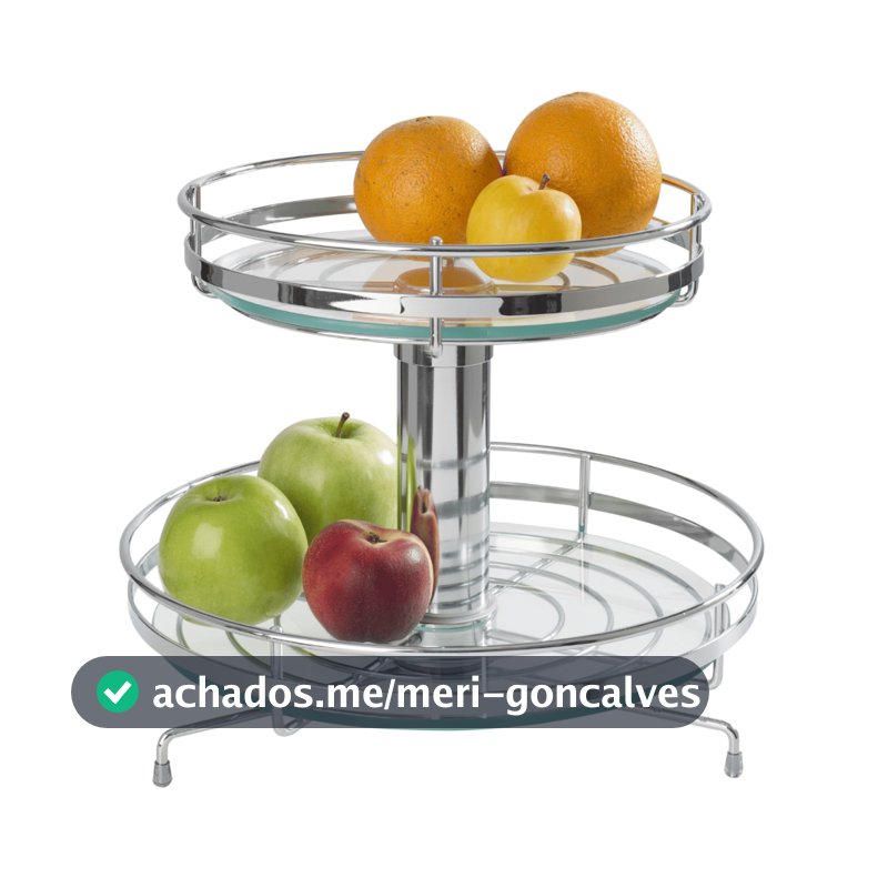 Fruteira Redonda Dupla De Vidro Giratória Cromada Para Bancada Mesa Frutas Legumes