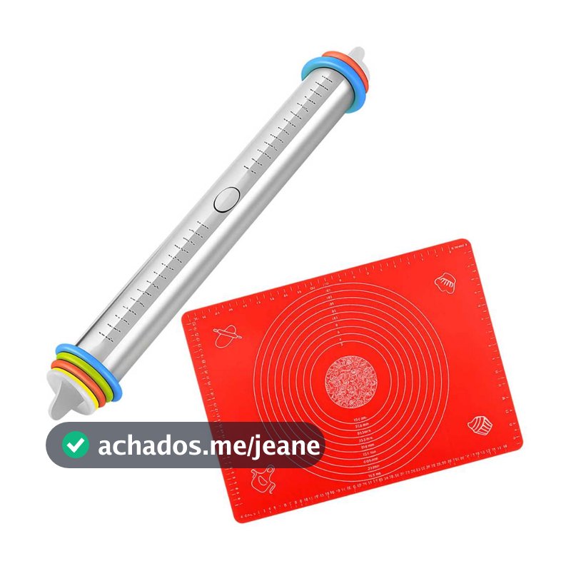 Kit Tapete Culinário de Silicone + Rolo De Massa Inox Ajustável C/ Medidas Confeitaria Cozinha