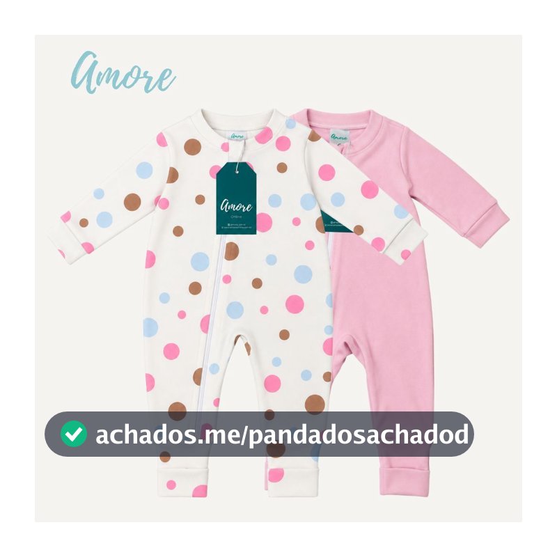 Roupa Para Bebê Kit 2 Macacão Amore Vira Pé Bolinha Rosa e Rosa 100% Algodão