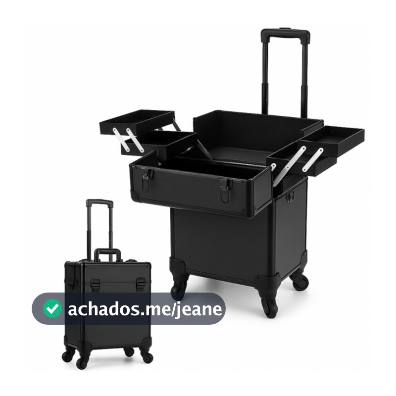 Maleta de ABS Preta com Fecho Resistente – Ideal para Cosméticos, Profissionais e Uso Diário