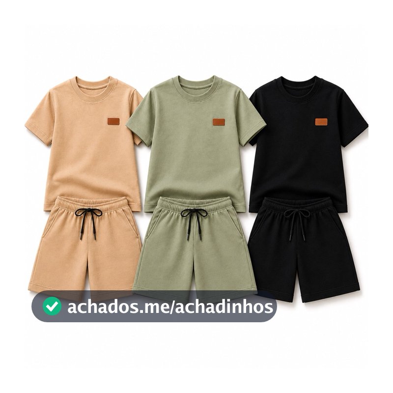 Kit 6 Peças Menino Conjunto Infantil Monocromático Premium Camiseta Shorts Algodão