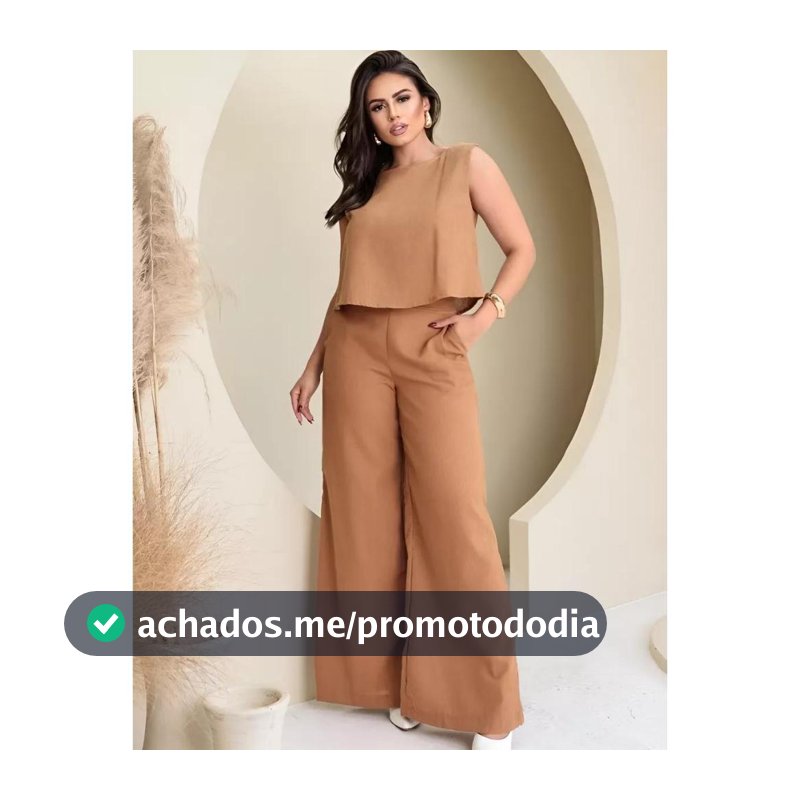 Conjunto Linho Pantalona Alfaiataria Calça e Regata Social Elegante Moda Casual Feminino Eloquencia