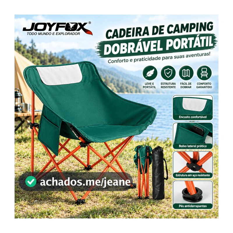 Cadeira Dobrável Portátil Moon Chair JOYFOX para Camping com Bolsos Laterais Leve Confortável