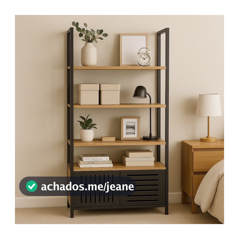 Estante Livreiro com Design Industrial em Metalon - com 2 Portas e 4 Prateleiras