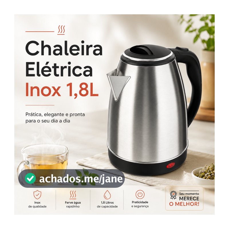 FIX/STARTOOLS Chaleira Jarra Elétrica 110V ou 220V 1.8 Litros Inox Prateada