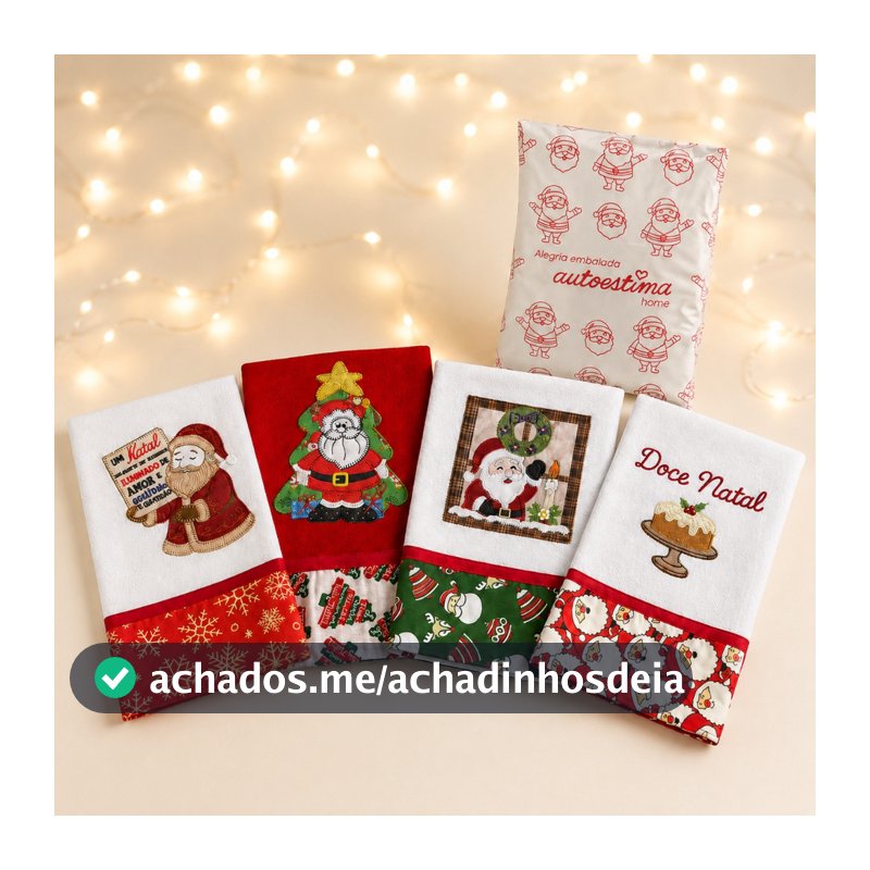 Kit 4 Panos De Prato / Copa  Natal Bordado - 100% Algodão Sacaria Pé de Galinha