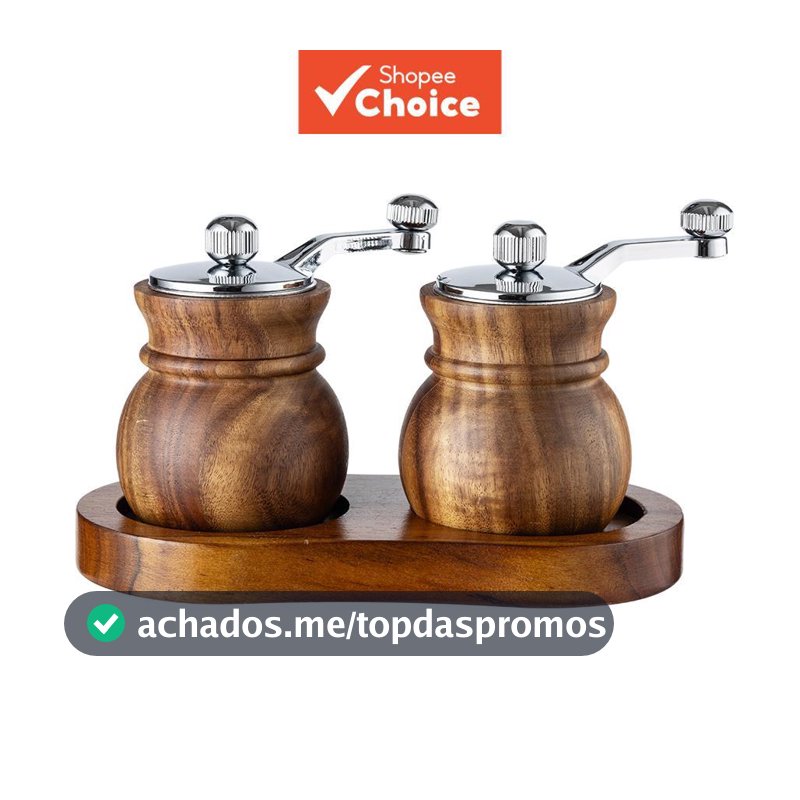 Conjunto Moedor de Sal e Pimenta em Madeira Acácia com Base Ajustável para Moagem de Especiarias Manualmente
