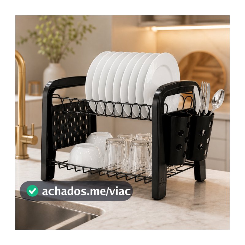 Escorredor Louça Secador Porta Talheres Não Enferruja Preto