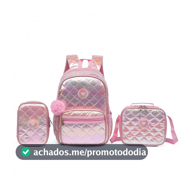 Kit Mochila Lancheira Estojo Escolar Juvenil Espaçosa Menina Polo One
