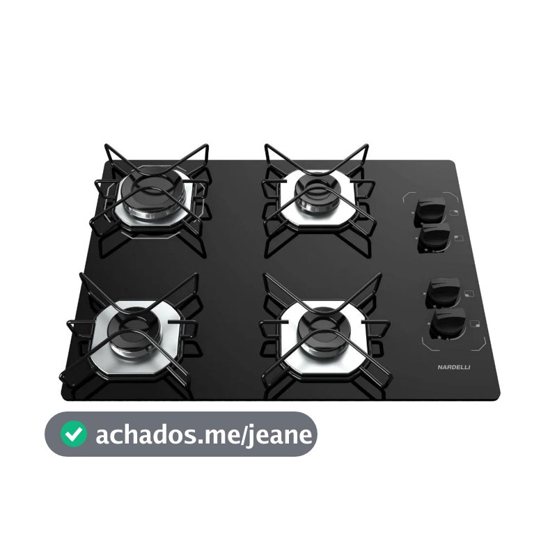 Cooktop Fogatti à Gás Ori 4 Bocas Vidro Preto Flange Inox Bivolt - Acendimento automático