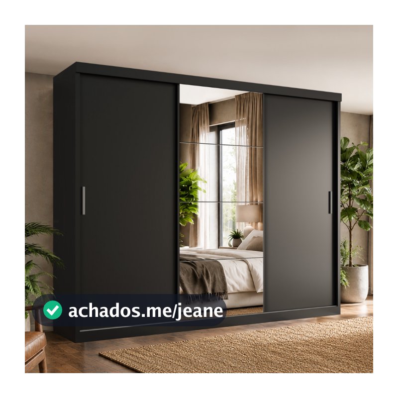 Guarda Roupa Casal Tonielque Paris 3 Portas de Correr  2 Gavetas com Espelho