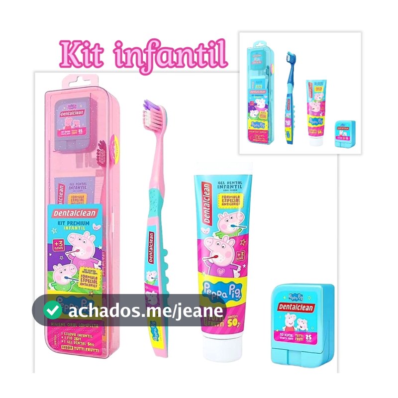 Kit infantil Escova de dente + Gel dental + Fio dental Peppa Pig