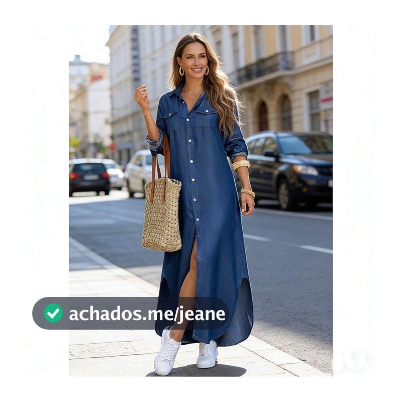 Vestido Camisa Feminino Solto Com Botão E Bolsos Com Impressão