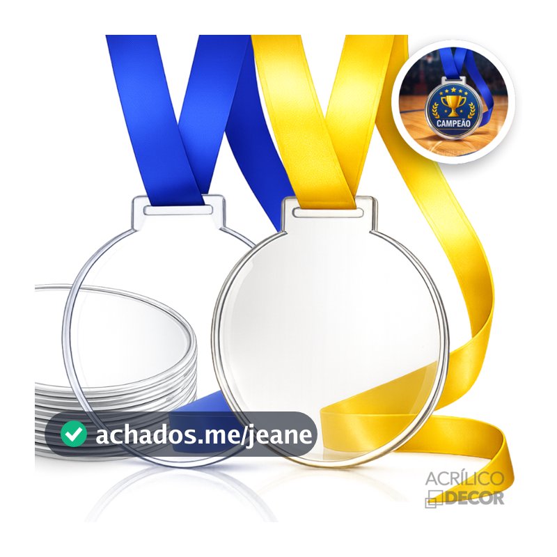 Medalha Acrílico Cristal 2mm 5cm Com Fita ( Kit 30 / 50 / 100 unidades ) Premiação Campeões
