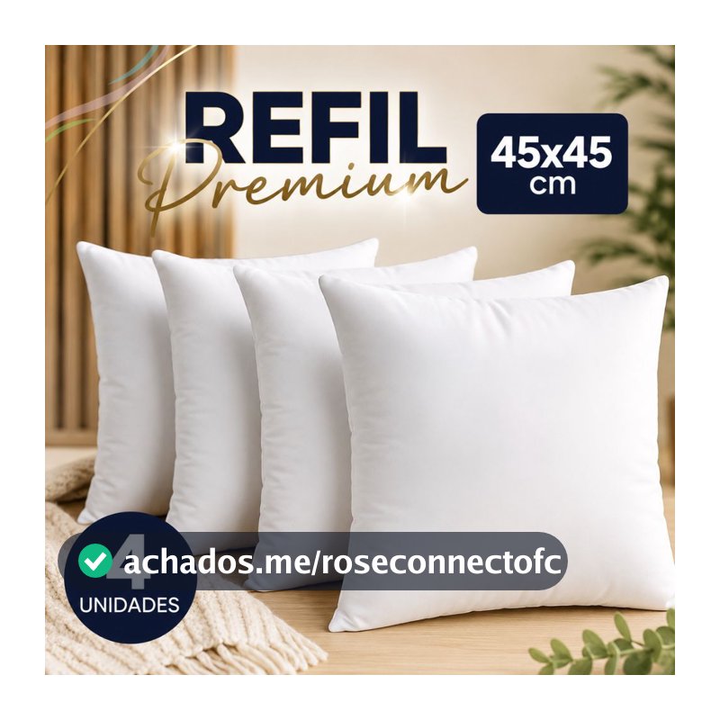Kit 4 Refis Para Almofadas 45x45 Fibras Siliconadas Macias Alta Durabilidade