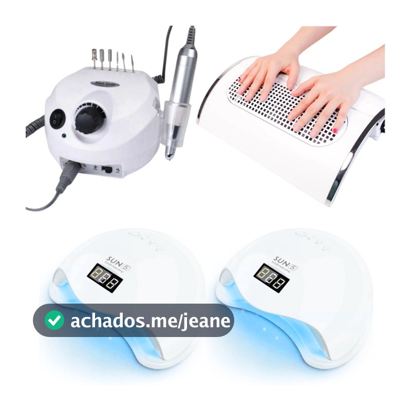 Kit 2x Cabine Sun 5 LED UV Digital 48w + Lixadeira Porquinho 50,000 RPM + Coletor Sugador de Pó de Unhas  3 Ventoinhas