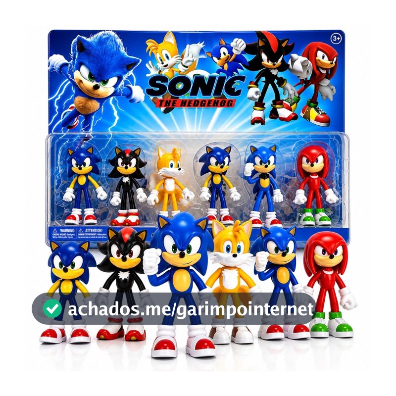 Bonecos Sonic Kit 6 Personagens Tails Shadow Knuclke  Collection Bonecos Coleção Brinquedo