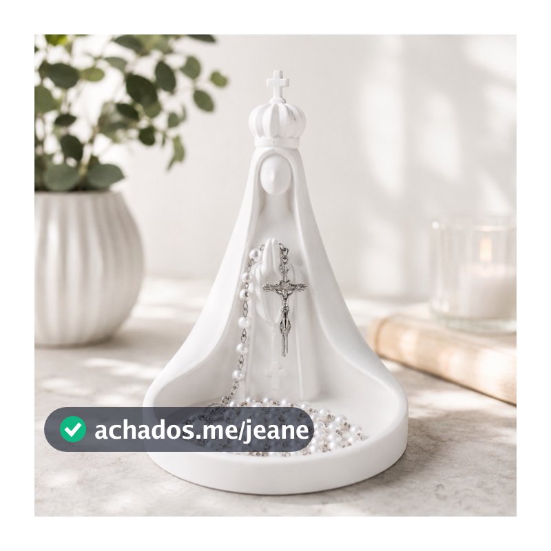Estátua Nossa Senhora 13cm Porta-Terço | Suporte para Terço e Rosário | Decoração Religiosa