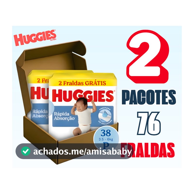 Kit 2 Fralda Huggies Tripla Proteção Tamanho P Mega Pacote Bebê