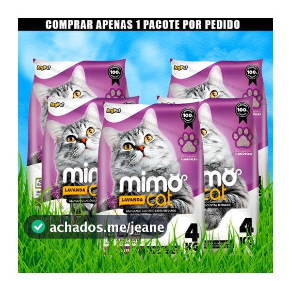 Kit Fardo 5 Pacotes 4Kg de Areia Sanitária Granulado Forma torrões Mimocat Perfumado Premium 20KG