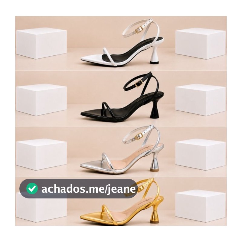 Sandalia feminina bico folha salto medio luxo metalizado