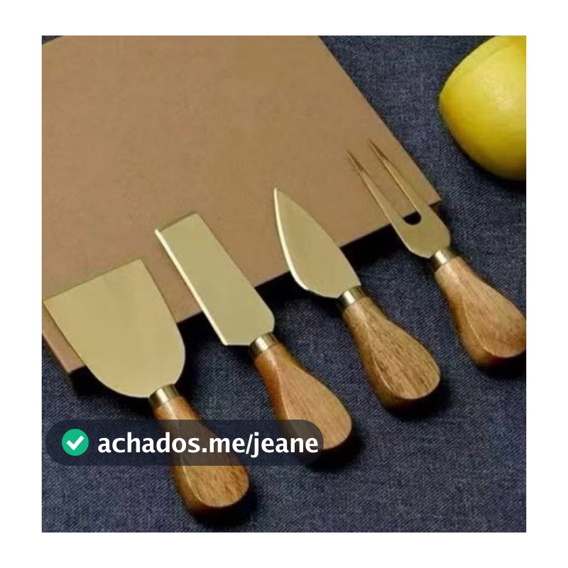 Jogo de Facas para Queijo em Aço Inoxidável com Cabo de Madeira – 4 Peças