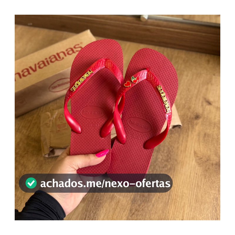Havaianas Top + Placa Logo Dourada + Pin Cereja e Coração
