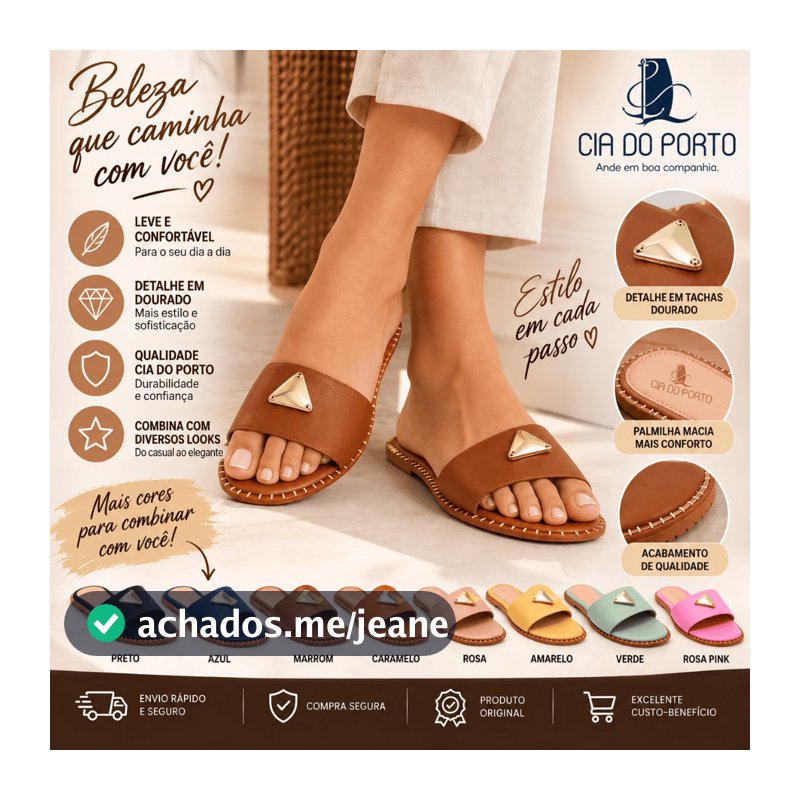 Sandália Rasteira Feminina Cia do Porto Alana Moda Verão Casual