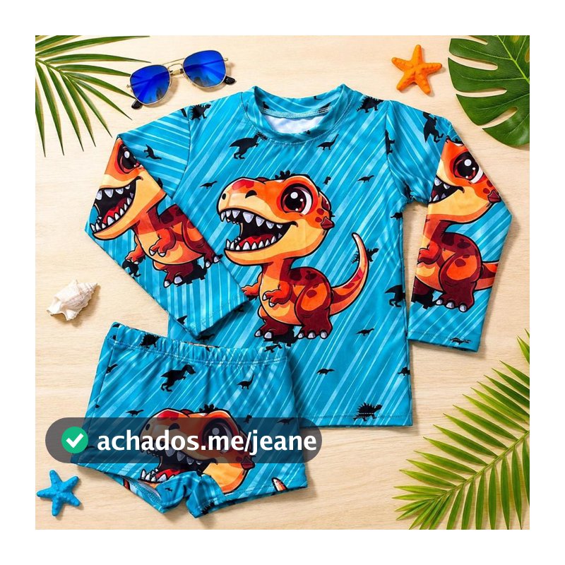 Sunga Infantil mais Blusa Proteção Térmica UV50+ Roupa De Banho Bebê Conjunto Praia Piscina