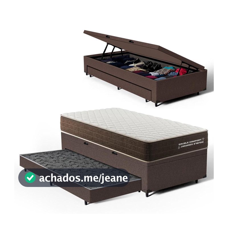 Cama Box Baú Solteiro com Colchão de Espuma D33 Double Comfort + Auxiliar 88cm