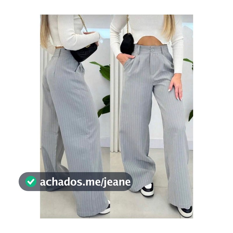 Calça Pantalona Alfaiataria Wide Leg Modelo listrado.