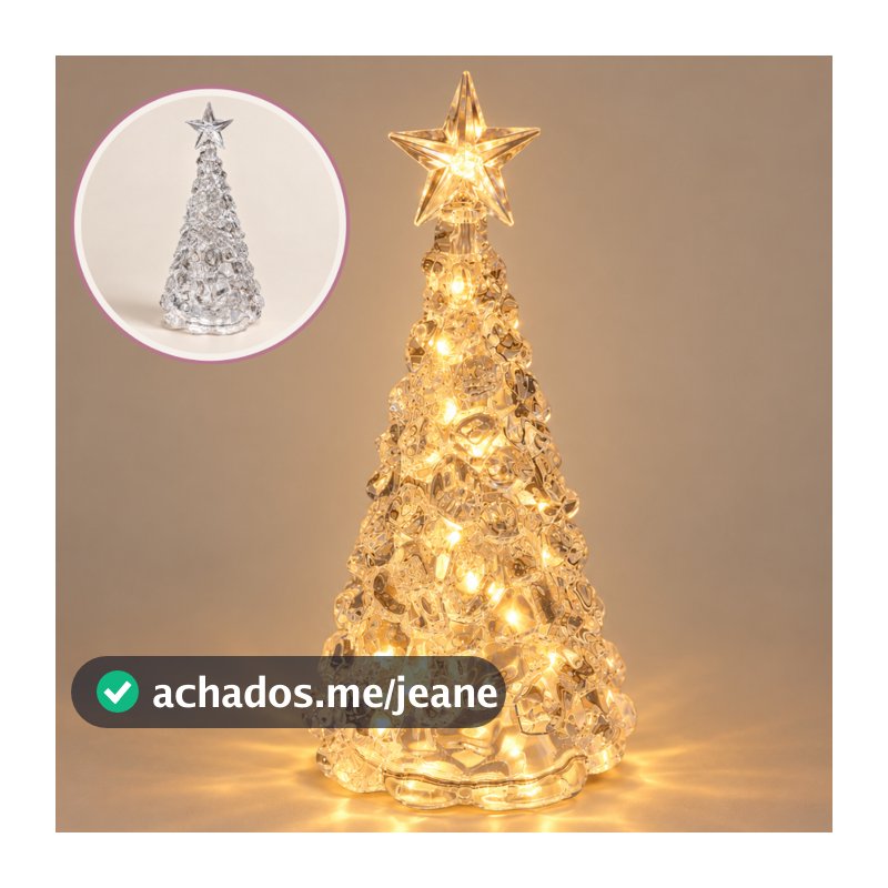 Árvore de Natal Grande Acrílico Cristal LED Amarelo a Pilha Abajur Vela Decoração Vila Natalina