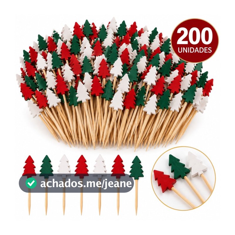 Kit 200 Palitos para Petisco Tema Árvore de Natal