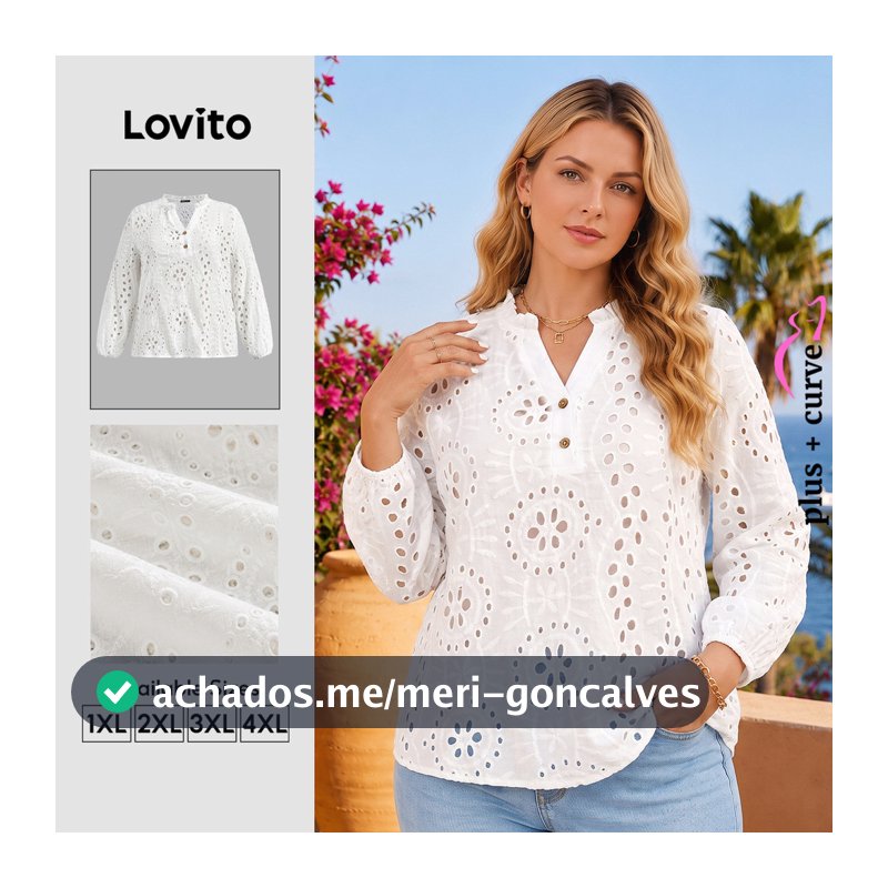 Lovito Férias Blusas Femininas Curve Plus Size Com Botões Bordados E Botões Blusa De Verão/Primavera LBL22272