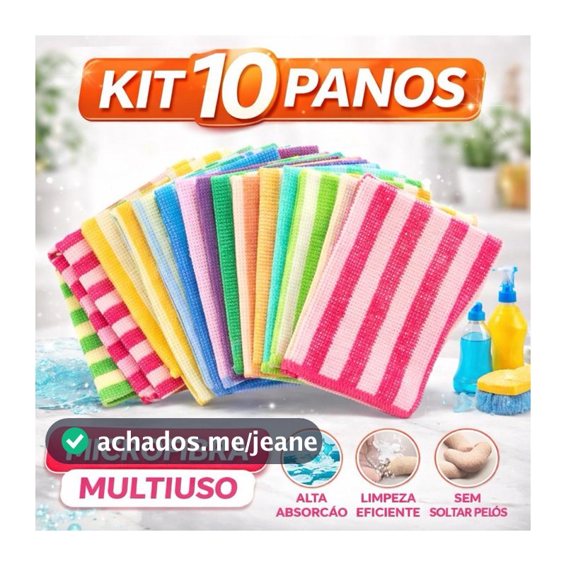 Kit 10 Pano de Microfibra Panos Para Limpeza P/ Banheiro Cozinha Multiuso Alta Absorção Mágico