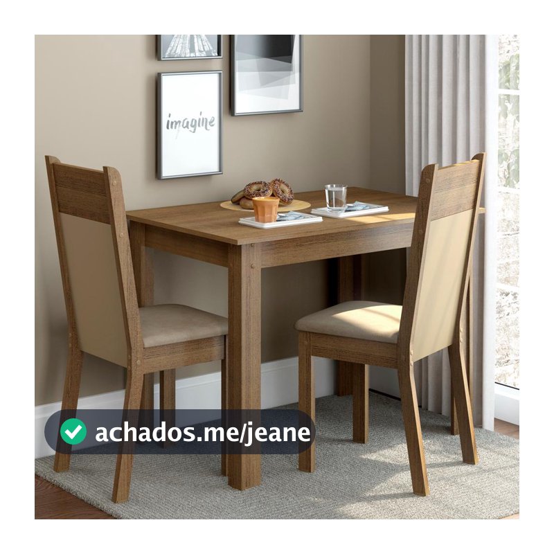 Conjunto Sala de Jantar Madesa Lola Mesa Tampo de Madeira com 2 Cadeiras Rustic/Crema/Pérola