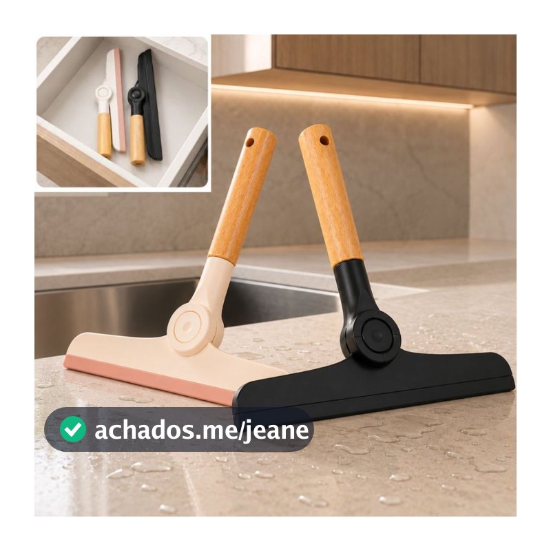 Rodo de Pia Dobrável em Silicone com Cabo de Bambu Ecológico Limpa Diversas Superfícies Preto Branco