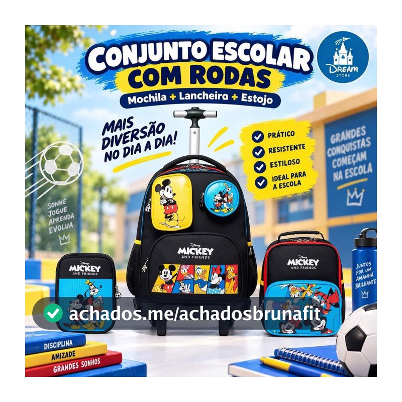 Kit Mochila Disney Rodinha Lancheira Estojo Escolar Infantil Mickey Mouse  Amigos